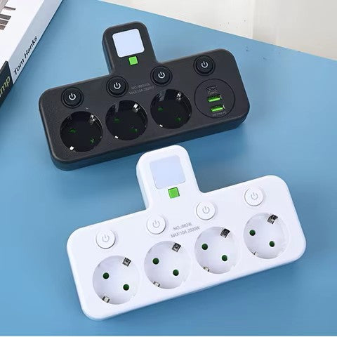 Regleta de Enchufes EU con 4 Tomas y Puertos USB Tipo-C